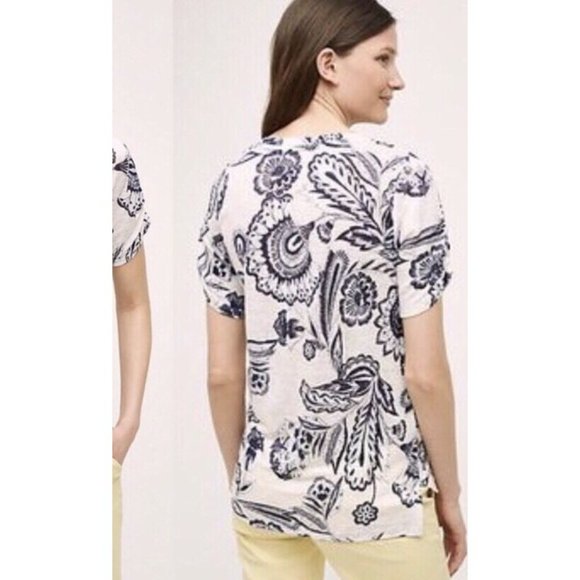 MEADOW RUE Anthropologie Martigny Blue Floral Ruch - Picture 2 of 9